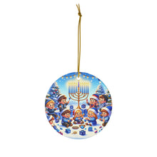 DistinctInk Hanging Ceramic Christmas Tree Ornament Charm with Gold String - Great Gift/Present - 2 3/4 inch Diameter - Hanukkah and Christmas Joy