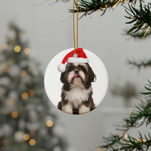 DistinctInk Hanging Ceramic Christmas Tree Ornament with Gold String - Great Gift/Present - 2 3/4 inch Diameter - Shih Tzu Design