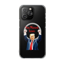 DistinctInk Clear Case for Apple iPhone, Compatible with MagSafe – Trump ‘You Missed, Loser’ Cartoon Design