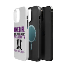 DistinctInk ToughCase for Apple iPhone, Compatible with MagSafe Charging - One Girl Who Would Rather Wear Boots Than Heels