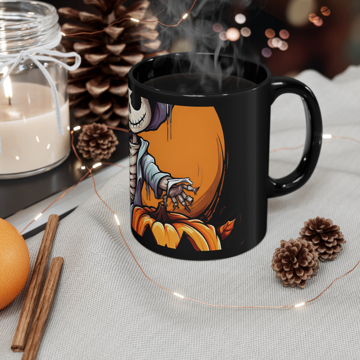 Black Coffee Mug - Haunted Jack-O'-Skeleton for Halloween, view 4