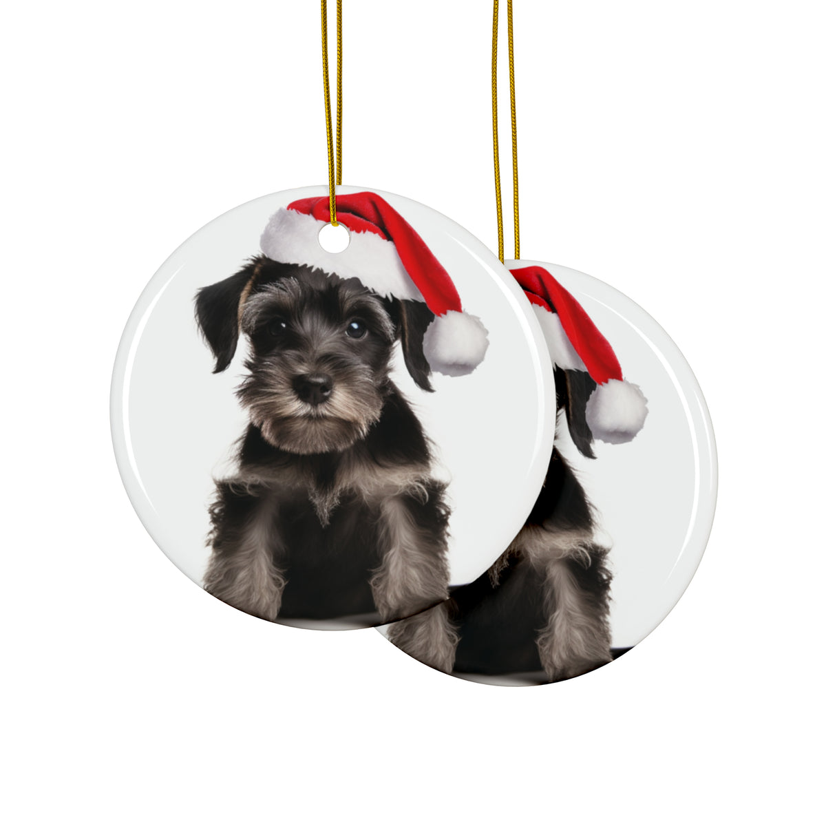 Hanging Ceramic Christmas Tree Ornament with Gold String - Cesky Terrier Puppy Design, view 2