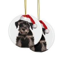 DistinctInk Hanging Ceramic Christmas Tree Ornament with Gold String - Great Gift/Present - 2 3/4 inch Diameter - Cesky Terrier Puppy Design