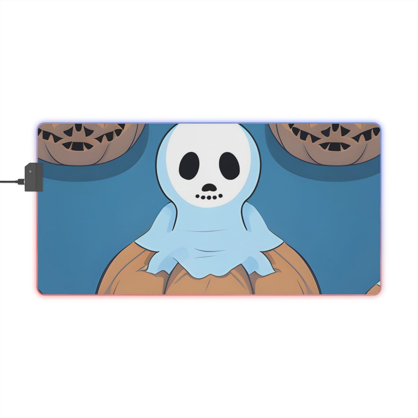 DistinctInk LED Gaming Mouse Pad with Ghost Skeleton Pumpkin Pattern Design for Halloween