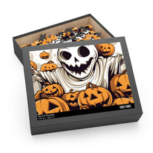 DistinctInk Jigsaw Puzzle with Ghostly Skeleton and Pumpkins Design for Halloween