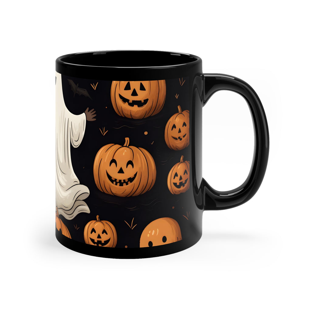 Black Coffee Mug - Ghastly Skeleton Pumpkin for Halloween, view 3