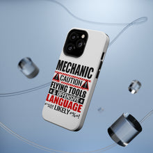DistinctInk ToughCase for Apple iPhone, Compatible with MagSafe Charging - Mechanic Flying Tools & Offensive Language