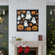 DistinctInk Canvas Wall Art with Ghost Skeleton Pumpkin Cartoon for Halloween