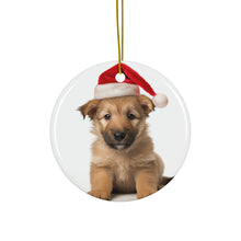 DistinctInk Hanging Ceramic Christmas Tree Ornament with Gold String - Great Gift/Present - 2 3/4 inch Diameter - Berger Picard Puppy Design