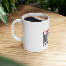 DistinctInk Glossy White Coffee / Tea Mug - Firefights Have Longest Hoses and Biggest Nozzles
