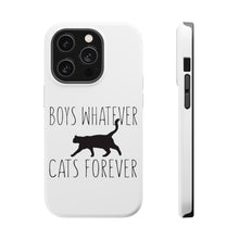 DistinctInk ToughCase for Apple iPhone, Compatible with MagSafe Charging - Boys Whatever, Cats Forever