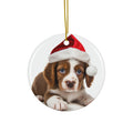 Hanging Ceramic Christmas Tree Ornament with Gold String - Brittany Puppy Design