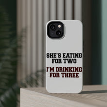 DistinctInk ToughCase for Apple iPhone, Compatible with MagSafe Charging - She's Eating For Two, I'm Drinking for 3