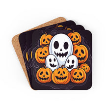 DistinctInk (Set of 4) Corkwood Coasters with Skele-Pumpkin Ghost PatternDesign for Halloween