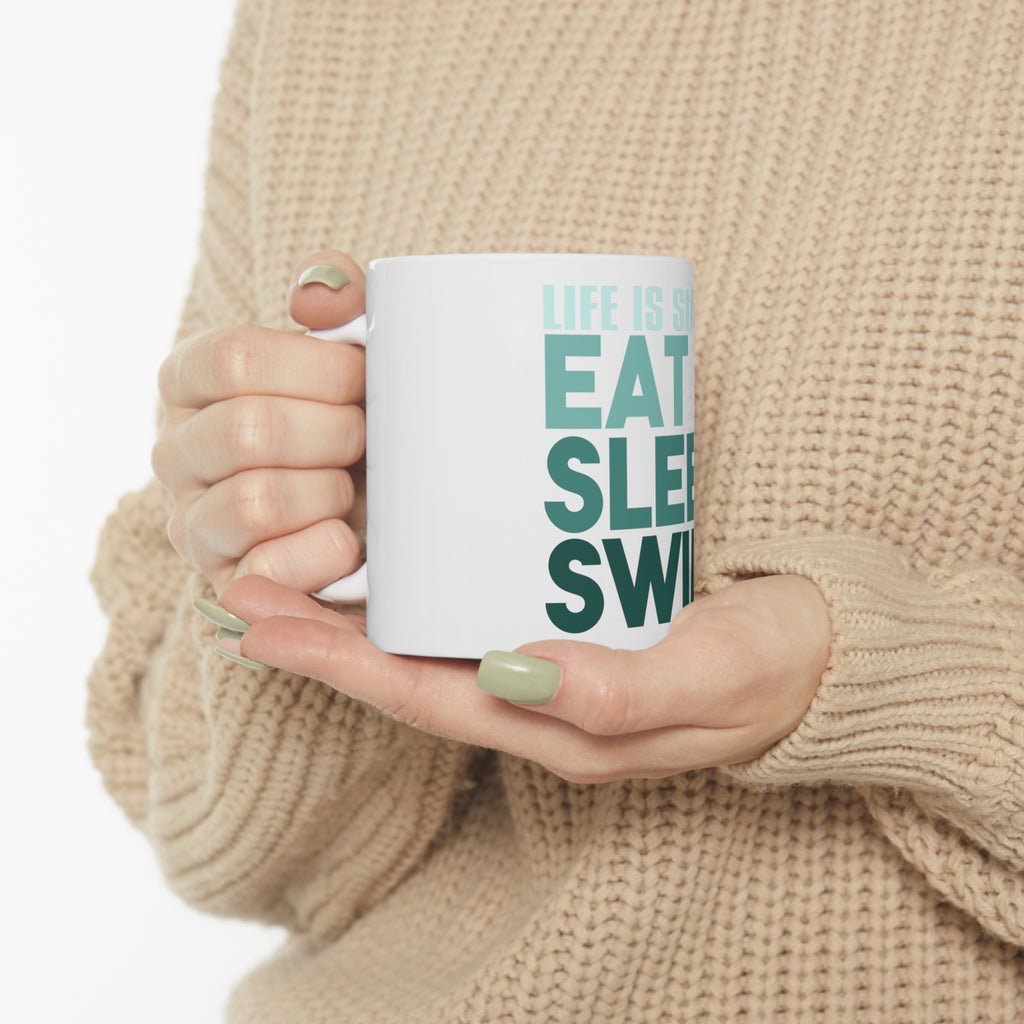 Glossy White Coffee / Tea Mug - Life Is Simple Eat Sleep Swim, view 10
