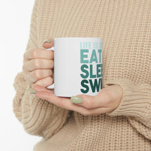 DistinctInk Glossy White Coffee / Tea Mug - Life Is Simple Eat Sleep Swim