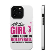 DistinctInk ToughCase for Apple iPhone, Compatible with MagSafe Charging - All This Girl Cares About is Volleyball