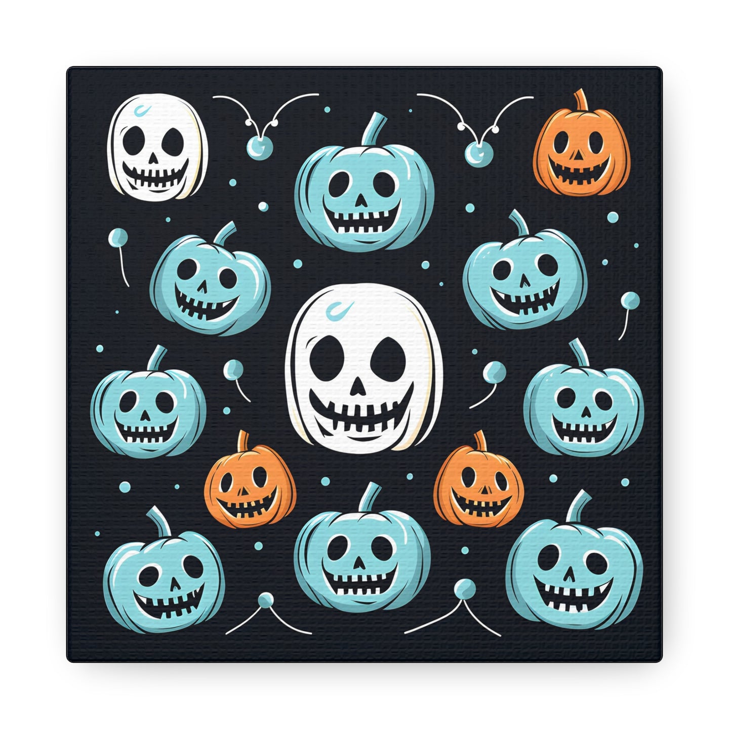 DistinctInk Canvas Wall Art with Skele-Ghostly Pumpkin Patch for Halloween