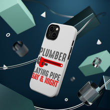 DistinctInk ToughCase for Apple iPhone, Compatible with MagSafe Charging - Plumber - Laying Pipe Day & Night