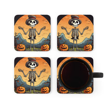DistinctInk (Set of 4) Corkwood Coasters with Skelefun HalloweenDesign for Halloween