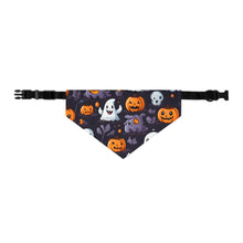DistinctInk Adjustable Pet Banana Collar with Spooky Bat-o-lanterns Design for Halloween