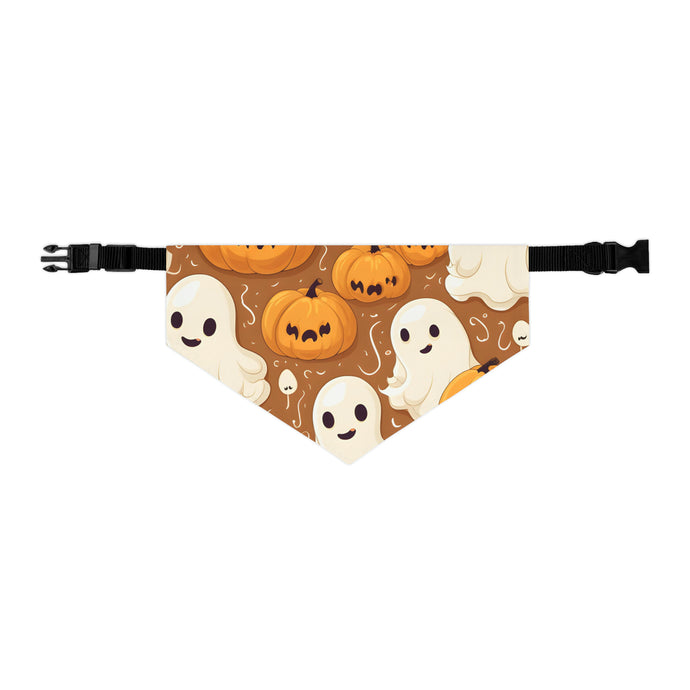 DistinctInk Adjustable Pet Banana Collar with Ghastly Skeleton Pumpkin Cartoon Design for Halloween