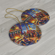 DistinctInk Hanging Ceramic Christmas Tree Ornament Charm with Gold String - Great Gift/Present - 2 3/4 inch Diameter - Home for the Holidays