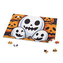 DistinctInk Jigsaw Puzzle with Skele-Pumpkin Ghost Pattern Design for Halloween
