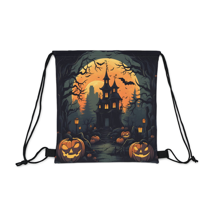 DistinctInk Drawstring Bag / Backpack with Spooky Trick or Treating Design for Halloween