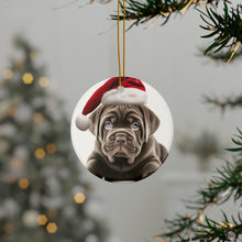 DistinctInk Hanging Ceramic Christmas Tree Ornament with Gold String - Great Gift/Present - 2 3/4 inch Diameter - Neapolitan Mastiff Puppy Design