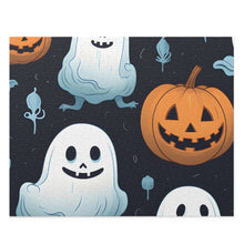 DistinctInk Jigsaw Puzzle with Ghastly Skeleton Pumpkin Patch Design for Halloween