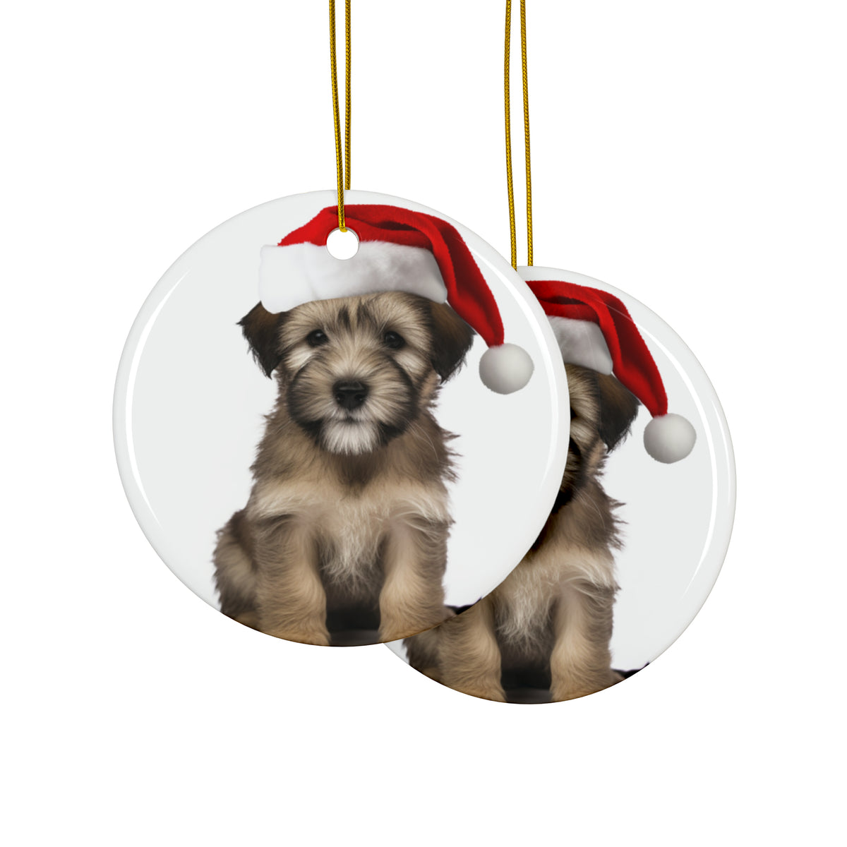 Hanging Ceramic Christmas Tree Ornament with Gold String - Glen of Imaal Terrier Puppy Design, view 2