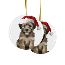 DistinctInk Hanging Ceramic Christmas Tree Ornament with Gold String - Great Gift/Present - 2 3/4 inch Diameter - Glen of Imaal Terrier Puppy Design