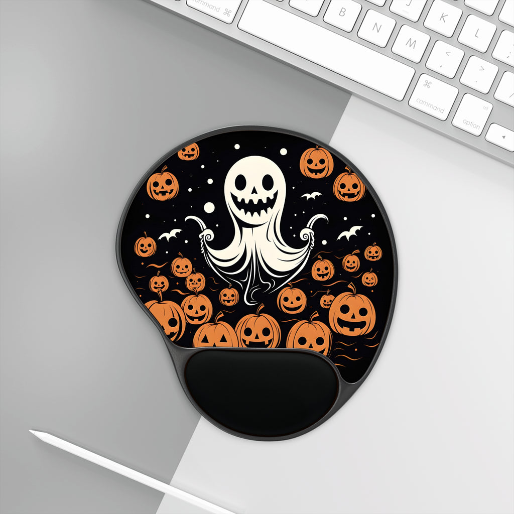 Mouse Pad with Wrist Rest with Ghost Skeleton Cartoon Pumpkins Design for Halloween, view 3