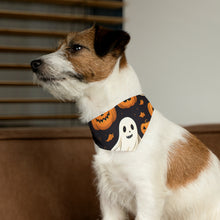 DistinctInk Adjustable Pet Banana Collar with Ghastly Skeleton Pumpkin Party Design for Halloween