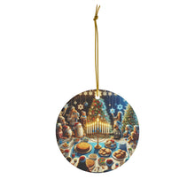 DistinctInk Hanging Ceramic Christmas Tree Ornament Charm with Gold String - Great Gift/Present - 2 3/4 inch Diameter - Holiday Unity Celebration