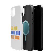 DistinctInk ToughCase for Apple iPhone, Compatible with MagSafe Charging - Eat Beer Drink Bikes Ride Tacos