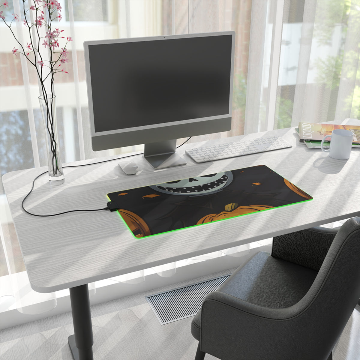 LED Gaming Mouse Pad with Ghastly Skeleton Pumpkins Design for Halloween, view 10