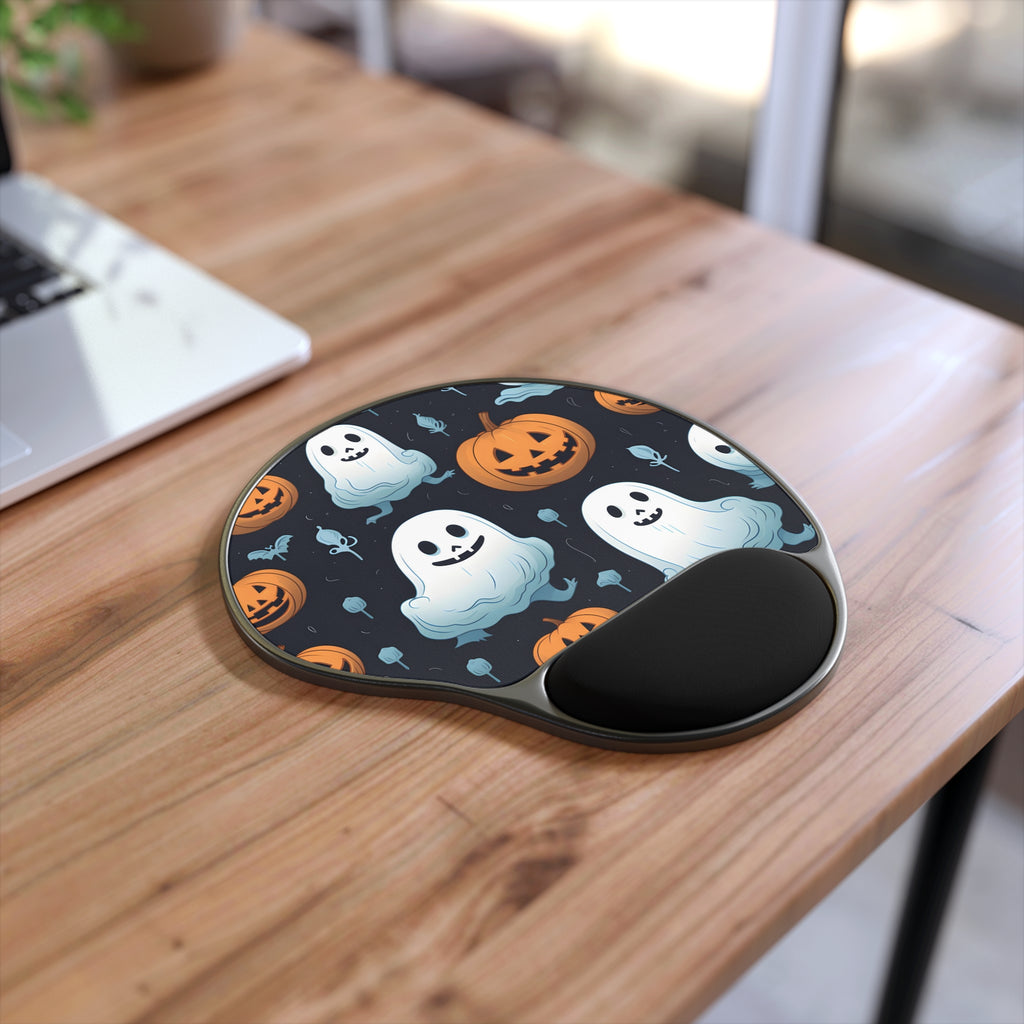 Mouse Pad with Wrist Rest with Ghastly Skeleton Pumpkin Patch Design for Halloween, view 2
