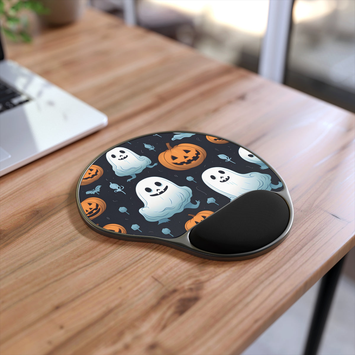Mouse Pad with Wrist Rest with Ghastly Skeleton Pumpkin Patch Design for Halloween, view 2