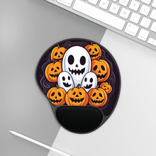 DistinctInk Mouse Pad with Wrist Rest  with Skele-Pumpkin Ghost Pattern Design for Halloween