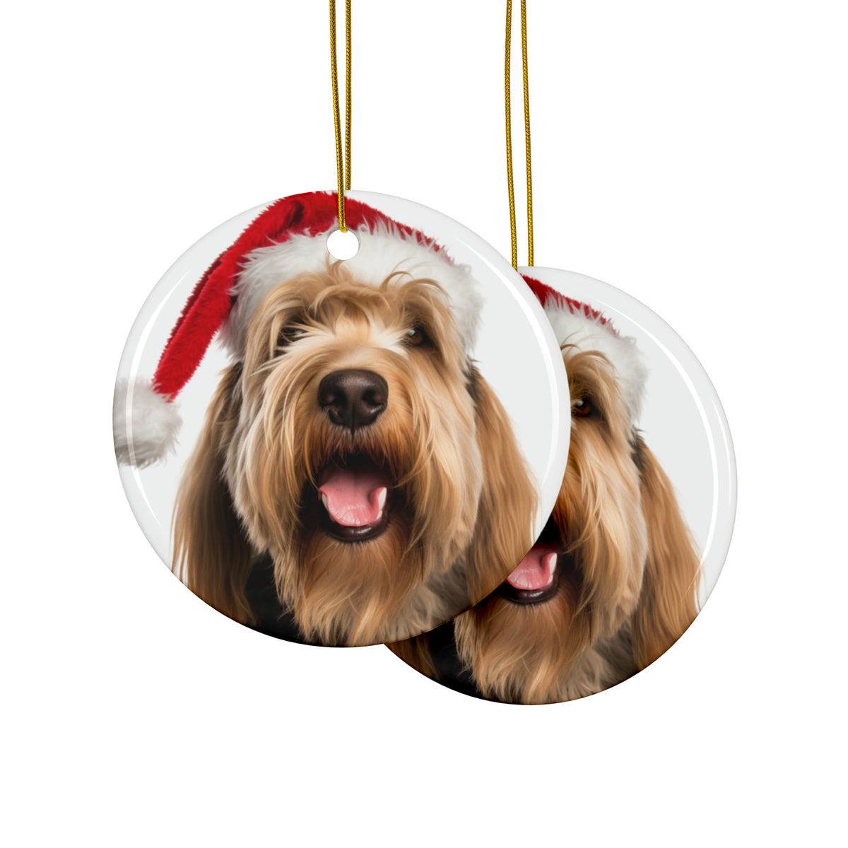 Hanging Ceramic Christmas Tree Ornament with Gold String - Otterhound Design, view 2