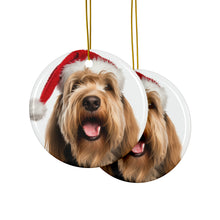 DistinctInk Hanging Ceramic Christmas Tree Ornament with Gold String - Great Gift/Present - 2 3/4 inch Diameter - Otterhound Design
