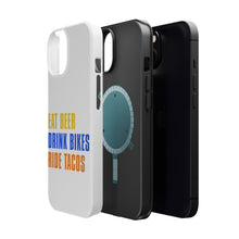 DistinctInk ToughCase for Apple iPhone, Compatible with MagSafe Charging - Eat Beer Drink Bikes Ride Tacos
