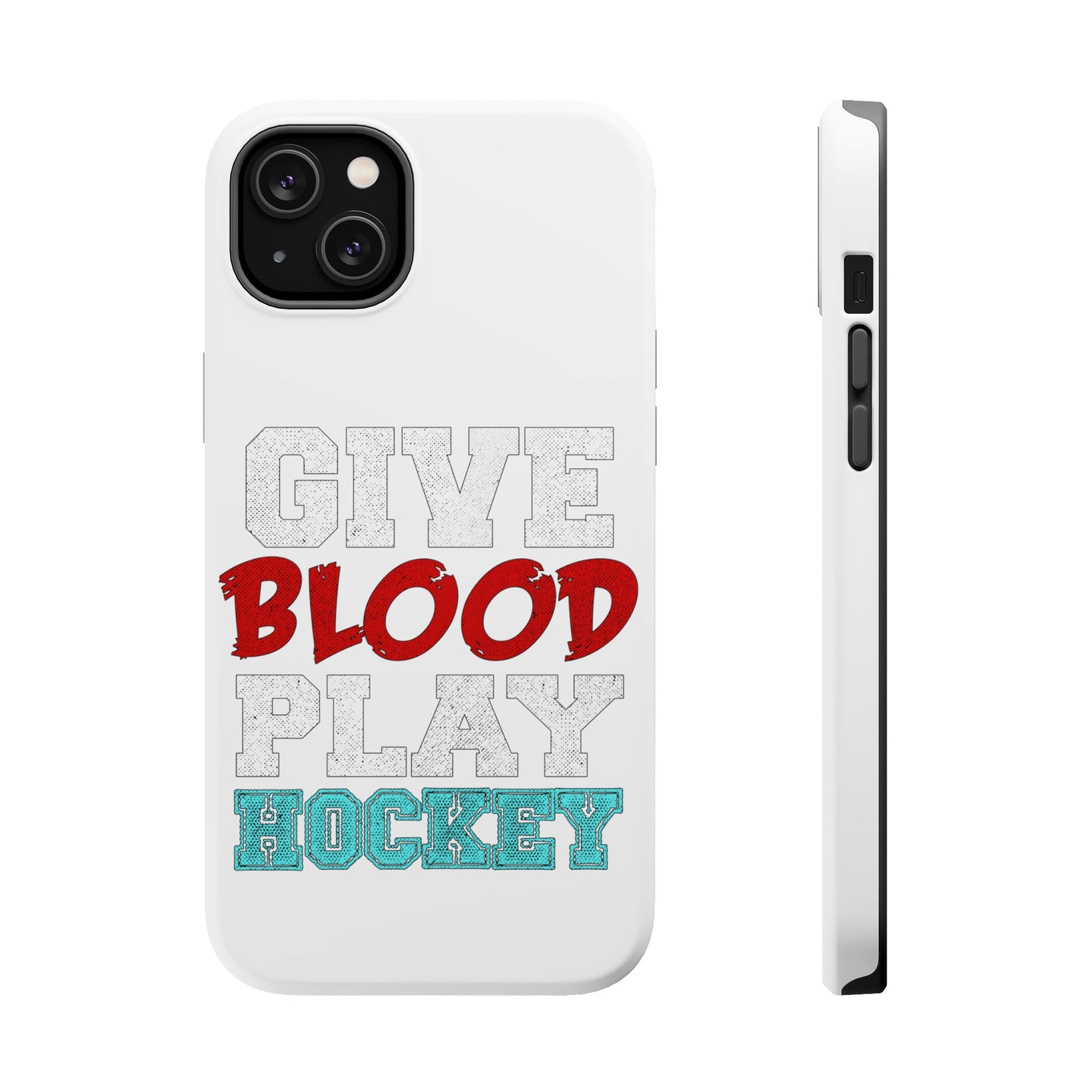 DistinctInk ToughCase for Apple iPhone, Compatible with MagSafe Charging - Give Blood Play Hockey