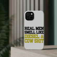 DistinctInk ToughCase for Apple iPhone, Compatible with MagSafe Charging - Real Men Smell Like Diesel & Cow S**t