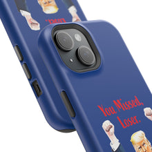 Dual Layer Tough Case for Apple iPhone, Compatible with MagSafe - Trump ‘You Missed, Loser’ Design & Blue Background