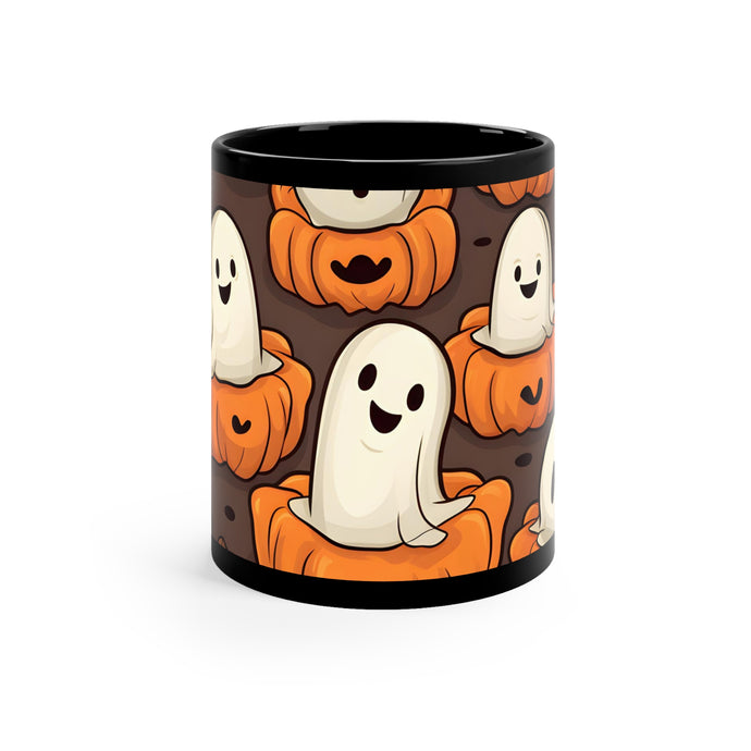 DistinctInk Black Coffee Mug - Haunted Skeleton Pumpkin Patch for Halloween