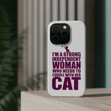 DistinctInk ToughCase for Apple iPhone, Compatible with MagSafe Charging - Strong Woman Needs to Cuddle Cat