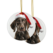 DistinctInk Hanging Ceramic Christmas Tree Ornament with Gold String - Great Gift/Present - 2 3/4 inch Diameter - Plott Hound Puppy Design